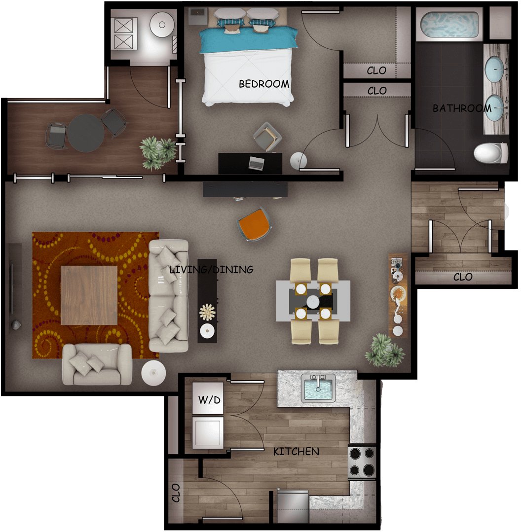 Floor plan of a one bedroom apartment in Secaucus with den