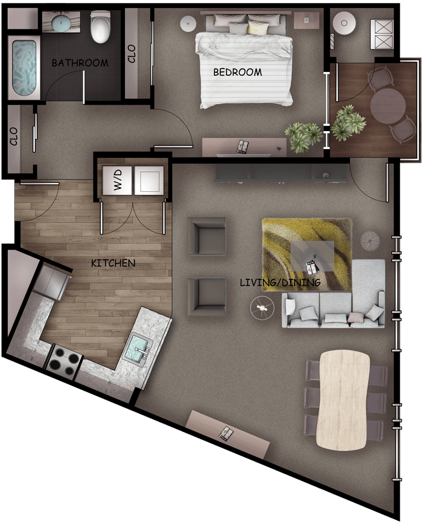 Luxury one bedroom apartment floor plan near the Hudson River