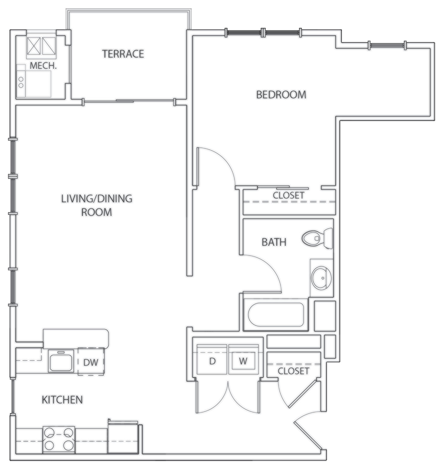 One bedroom apartment floor plan with office space in Secaucus