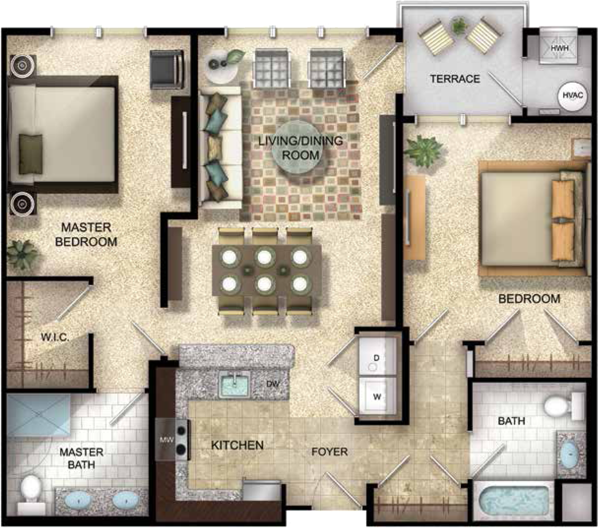 Gramercy two-bedroom floor plan