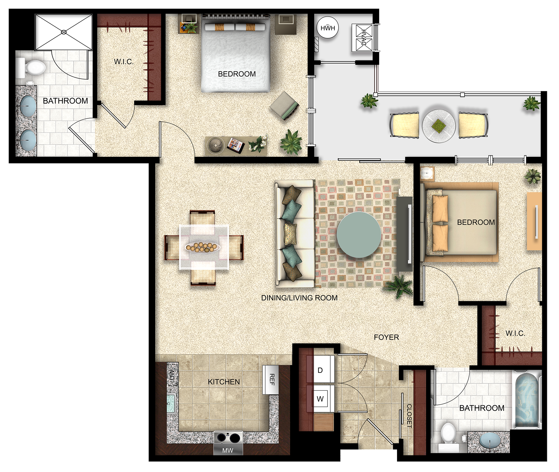 Two bedroom floor plan at the Xchange in Secaucus NJ