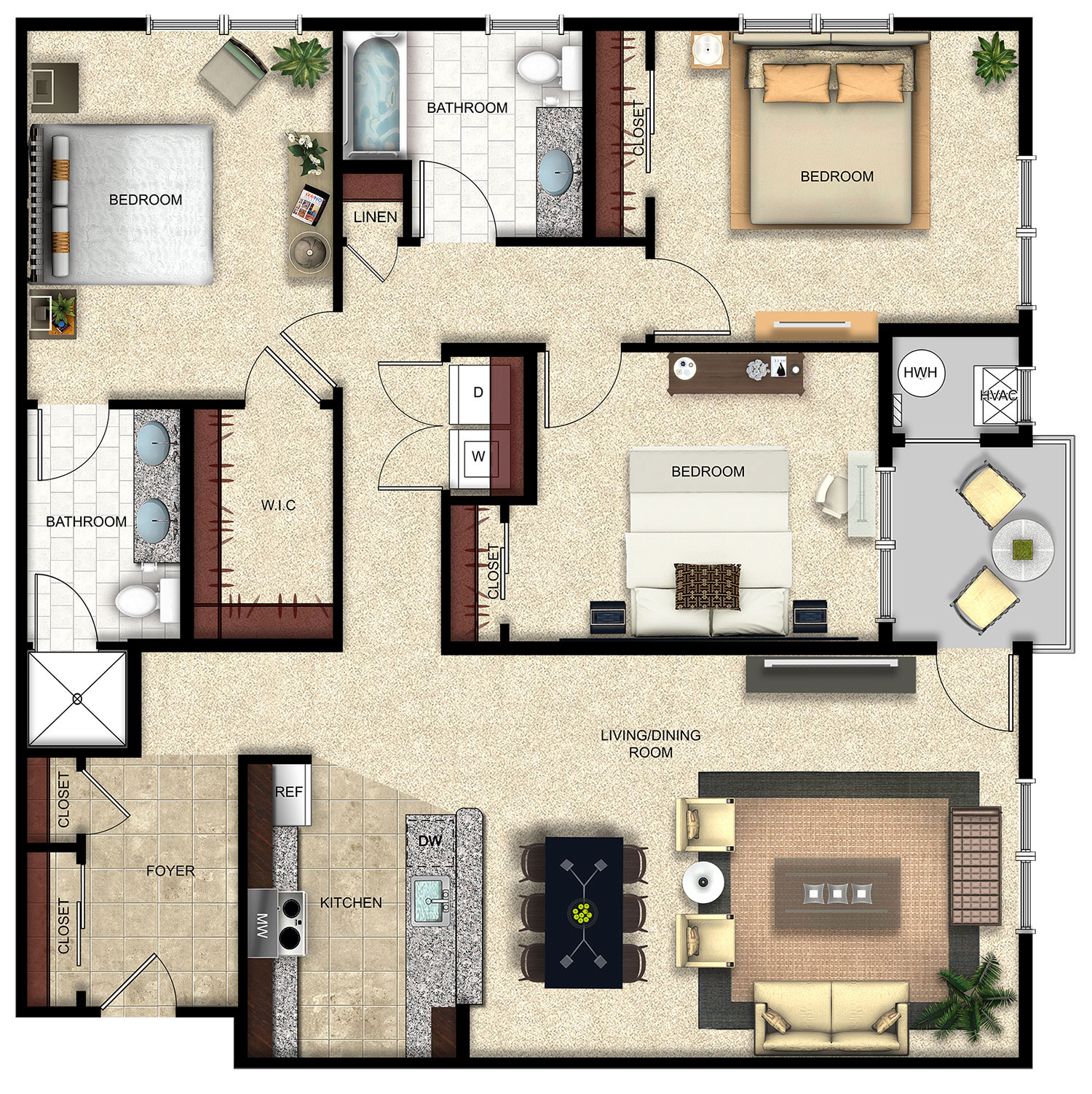 Large three bedroom floor plan with foyer in Secaucus NJ